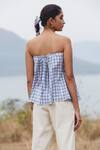 Shop_The Summer House_Blue Zuri Checkered Strapless Top_at_Aza_Fashions