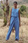 Buy_The Summer House_Blue Adelaide Linen Sleeveless Crop Top_at_Aza_Fashions