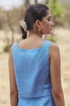 Shop_The Summer House_Blue Adelaide Linen Sleeveless Crop Top_at_Aza_Fashions