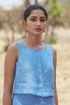 The Summer House_Blue Adelaide Linen Sleeveless Crop Top_Online_at_Aza_Fashions