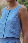 Shop_The Summer House_Blue Adelaide Linen Sleeveless Crop Top_Online_at_Aza_Fashions