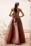 Shop_Adaara Couture_Pink , Bamberg Silk, Glitter V Neck Gleaming Meadow Structured Gown _at_Aza_Fashions