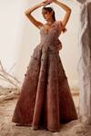 Buy_Adaara Couture_Pink , Bamberg Silk, Glitter V Neck Gleaming Meadow Structured Gown _Online_at_Aza_Fashions