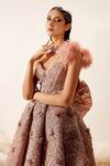 Shop_Adaara Couture_Pink , Bamberg Silk, Glitter V Neck Gleaming Meadow Structured Gown _Online_at_Aza_Fashions