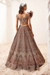 Shop_Adaara Couture_Brown Net Embroidered Geometric Motifs V Neck Morris Hand Lehenga Set _at_Aza_Fashions