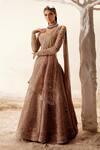 Adaara Couture_Beige , Bamberg Silk, Glitter Moor Arch Embroidered Bridal Lehenga Set _Online_at_Aza_Fashions