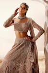 Shop_Adaara Couture_Beige , Bamberg Silk, Glitter Moor Arch Embroidered Bridal Lehenga Set _Online_at_Aza_Fashions