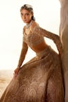 Adaara Couture_Beige , Bamberg Silk, Glitter Moor Arch Embroidered Bridal Lehenga Set _at_Aza_Fashions