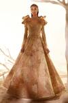 Buy_Adaara Couture_Gold Net, Bamberg Silk, Brocade Organza Floral Fairy Dream Hand Embroidered Gown _at_Aza_Fashions