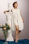 Buy_Couche_White Crepe Lana Stretch Plain Round Jacket Style Dress  _at_Aza_Fashions