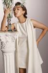 Shop_Couche_White Crepe Lana Stretch Plain Round Jacket Style Dress  _at_Aza_Fashions