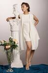 Buy_Couche_White Crepe Lana Stretch Plain Round Jacket Style Dress  _Online_at_Aza_Fashions