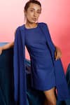 Shop_Couché By Anandini_Blue Crepe Lana Stretch Plain Round Sleeveless Overlay Dress_at_Aza_Fashions