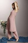 Shop_Couché By Anandini_Pink Punto Plain V Neck Front Slit Tunic And Pant Set  _at_Aza_Fashions
