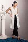 Shop_Couché By Anandini_White Punto Plain V Neck Sleeveless Tunic And Pant Set  _at_Aza_Fashions