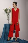 Buy_Couché By Anandini_Red Punto Plain V Neck Longline Top And Pant Set  _at_Aza_Fashions