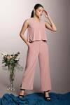 Buy_Couché By Anandini_Pink Punto Plain V Neck Flared Top And Pant Set _at_Aza_Fashions