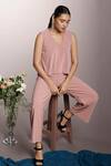 Shop_Couché By Anandini_Pink Punto Plain V Neck Flared Top And Pant Set _at_Aza_Fashions