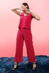 Buy_Couché By Anandini_Pink Punto Plain V Neck Top And Pant Set _Online_at_Aza_Fashions