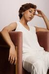 Couché By Anandini_White Punto Plain V Neck Sleeveless Top And Pant Set _Online_at_Aza_Fashions