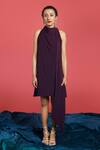 Buy_Couché By Anandini_Purple Punto Plain Cowl Neck Sleeveless Dress _at_Aza_Fashions