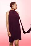 Shop_Couché By Anandini_Purple Punto Plain Cowl Neck Sleeveless Dress _at_Aza_Fashions