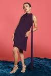 Couché By Anandini_Purple Punto Plain Cowl Neck Sleeveless Dress _Online_at_Aza_Fashions