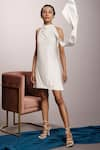 Couche_White Punto Plain Cowl Neck Sleeveless Dress  _Online_at_Aza_Fashions