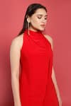 Buy_Couché By Anandini_Red Punto Plain Cowl Neck Dress _Online_at_Aza_Fashions