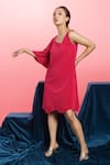 Shop_Couché By Anandini_Pink Punto Plain Asymmetric Neck Dress _at_Aza_Fashions