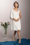 Couché By Anandini_White Punto Plain Asymmetric Neck Dress _Online_at_Aza_Fashions