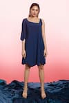 Buy_Couché By Anandini_Blue Punto Plain Asymmetric Sleeve Dress _at_Aza_Fashions
