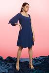 Shop_Couché By Anandini_Blue Punto Plain Asymmetric Sleeve Dress _at_Aza_Fashions