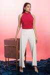 Shop_Couché By Anandini_Pink Punto Plain Halter Neck Sleeveless Top And Pant Set _at_Aza_Fashions