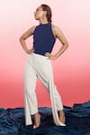 Buy_Couché By Anandini_Blue Punto Plain Halter Neck Sleeveless Top And Pant Set _at_Aza_Fashions