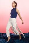 Shop_Couché By Anandini_Blue Punto Plain Halter Neck Sleeveless Top And Pant Set _at_Aza_Fashions
