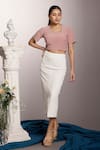 Shop_Couche_Pink Punto Plain Asymmetric Front Slit Skirt Set _at_Aza_Fashions