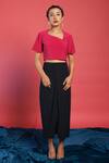 Shop_Couche_Black Punto Asymmetric Neck Top And Skirt Set_at_Aza_Fashions