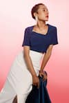 Couche_Blue Punto Plain Asymmetric Front Slit Skirt Set _Online_at_Aza_Fashions