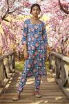 Buy Jodi Blue Gajji Silk Anar Motifs Square Neck Print Kurta And Pant Set at Aza Fashions Buy_Jodi_Blue Gajji Silk Anar Motifs Square Neck Print Kurta And Pant Set_at_Aza_Fashions