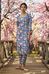 Shop Jodi Blue Gajji Silk Anar Motifs Square Neck Print Kurta And Pant Set at Aza Fashions Shop_Jodi_Blue Gajji Silk Anar Motifs Square Neck Print Kurta And Pant Set_at_Aza_Fashions