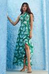Buy_Jodi_Green Mulberry Silk Floral Motifs One Shoulder Junaina Ruffle Dress_Online_at_Aza_Fashions