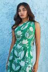 Shop_Jodi_Green Mulberry Silk Floral Motifs One Shoulder Junaina Ruffle Dress_Online_at_Aza_Fashions