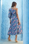 Shop_Jodi_Blue Satin Silk Zenia Floral Print Slit Dress_at_Aza_Fashions