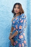 Shop_Jodi_Blue Satin Silk Zenia Floral Print Slit Dress_Online_at_Aza_Fashions