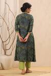 Shop_Kameez_Green Muslin Printed Floral Motifs Mandarin Collar Serene Garden Kurta Set _at_Aza_Fashions