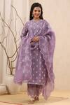 Buy_Kameez_Purple Cotton, Organza, Chanderi Floral Motifs Notched Opera Print Kurta Set _at_Aza_Fashions