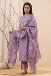 Buy_Kameez_Purple Cotton, Organza, Chanderi Floral Motifs Notched Opera Print Kurta Set _Online_at_Aza_Fashions