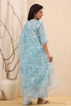 Shop_Kameez_Blue Cotton Printed Floral Motifs V Neck Vivid Sky Kurta Set _at_Aza_Fashions