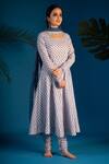 Buy_Pants And Pajamas_Blue Cotton Zohra Block Print Anarkali Churidar Set_at_Aza_Fashions